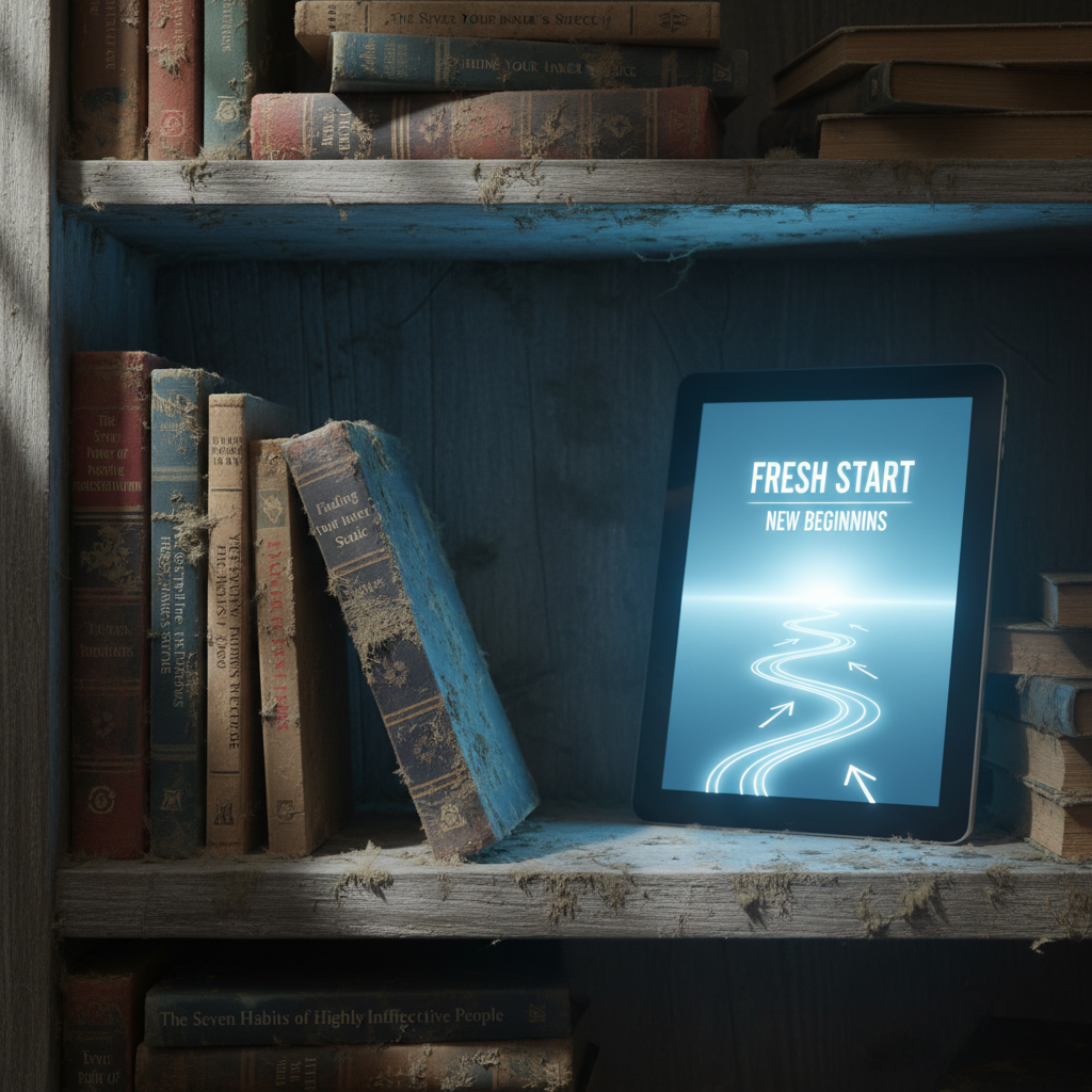 Crumbling outdated career rulebook with modern digital pathways emerging from the pages