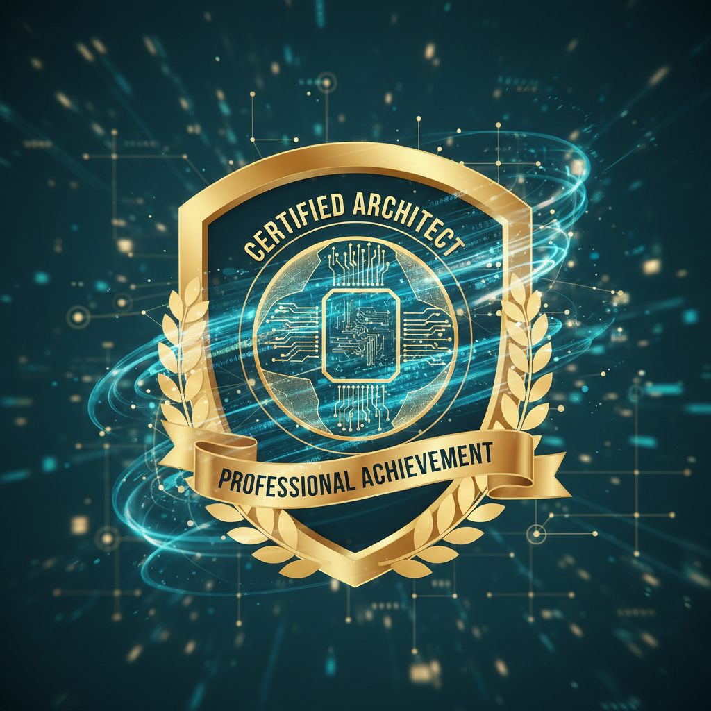 Network topology diagram transforming into a glowing CCNA certification badge against a dark technical background