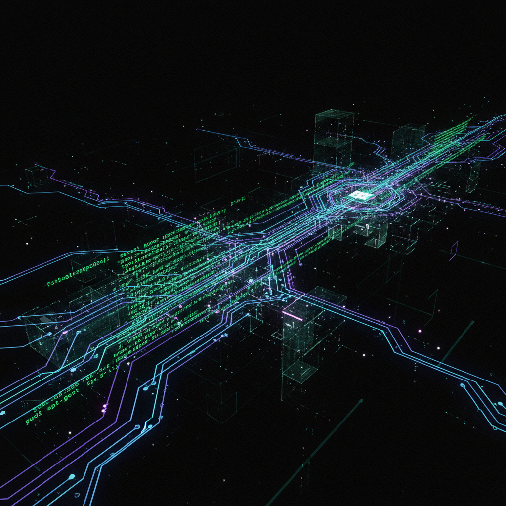 Glowing terminal cursor blinking on a dark screen with command text cascading into useful patterns