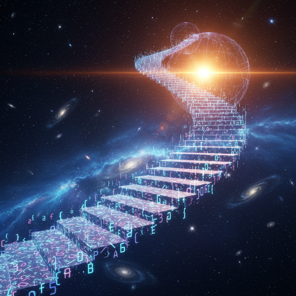 Digital pathway of glowing code symbols leading to bright horizon representing free coding learning journey