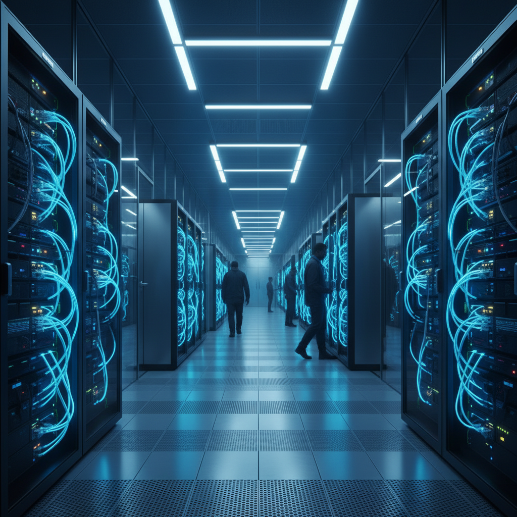 Network engineer evaluating certification path with data visualization showing career trajectories