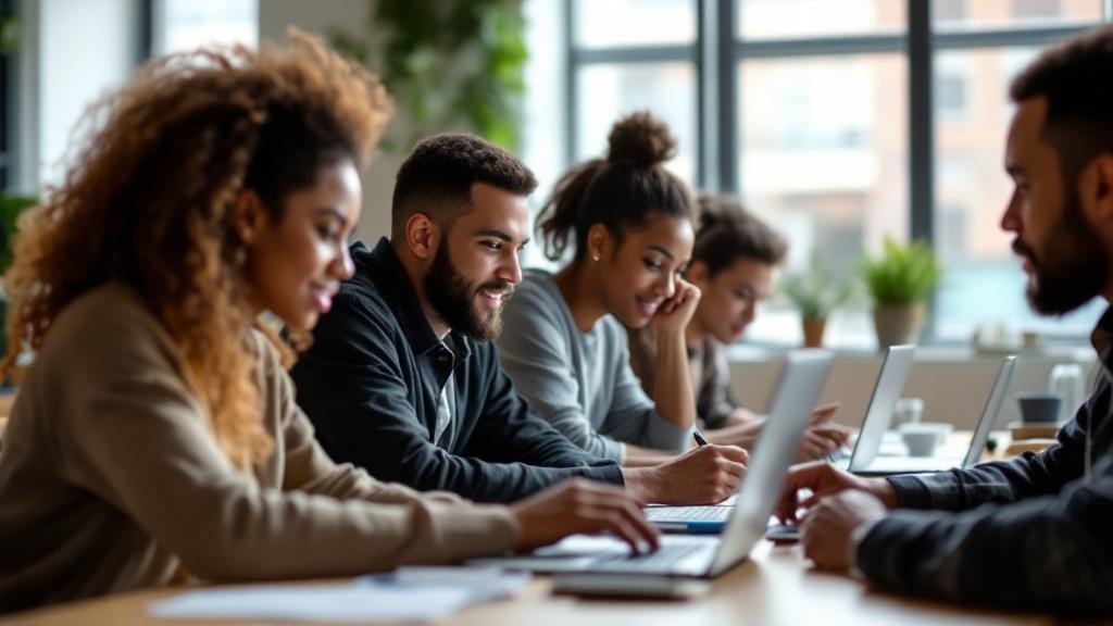 Students collaborating on code during an intensive coding bootcamp session with laptops and whiteboards