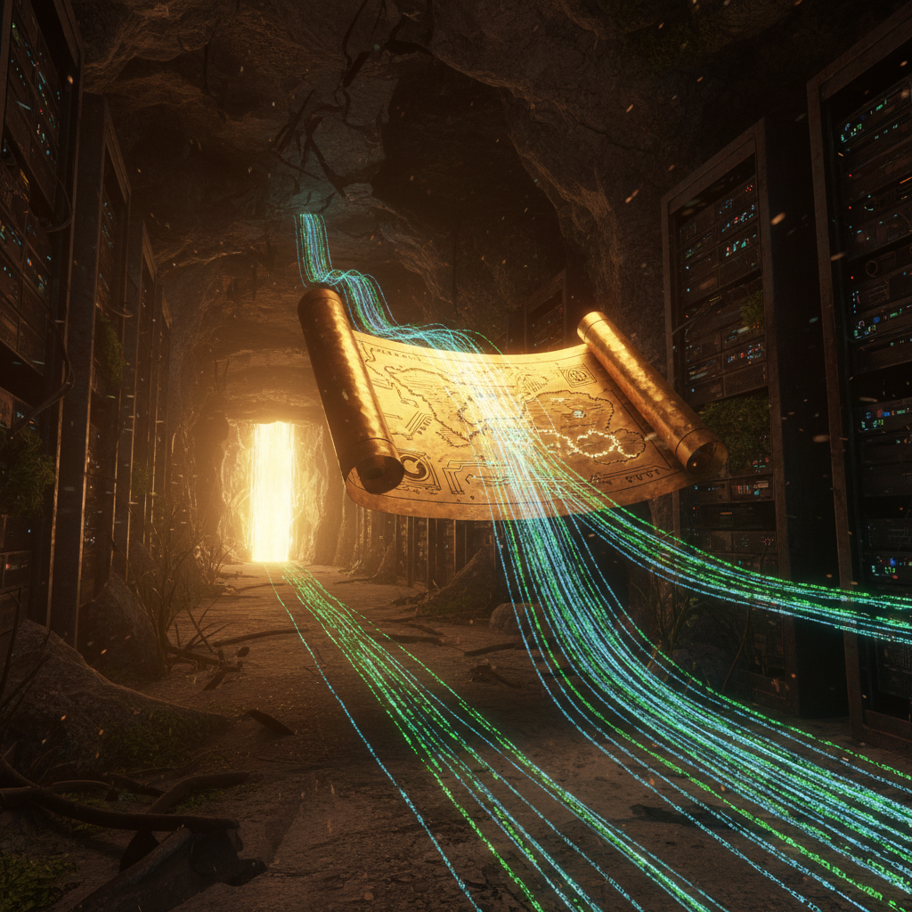 Golden treasure chest hidden in shadows with glowing tech symbols representing overlooked career opportunities