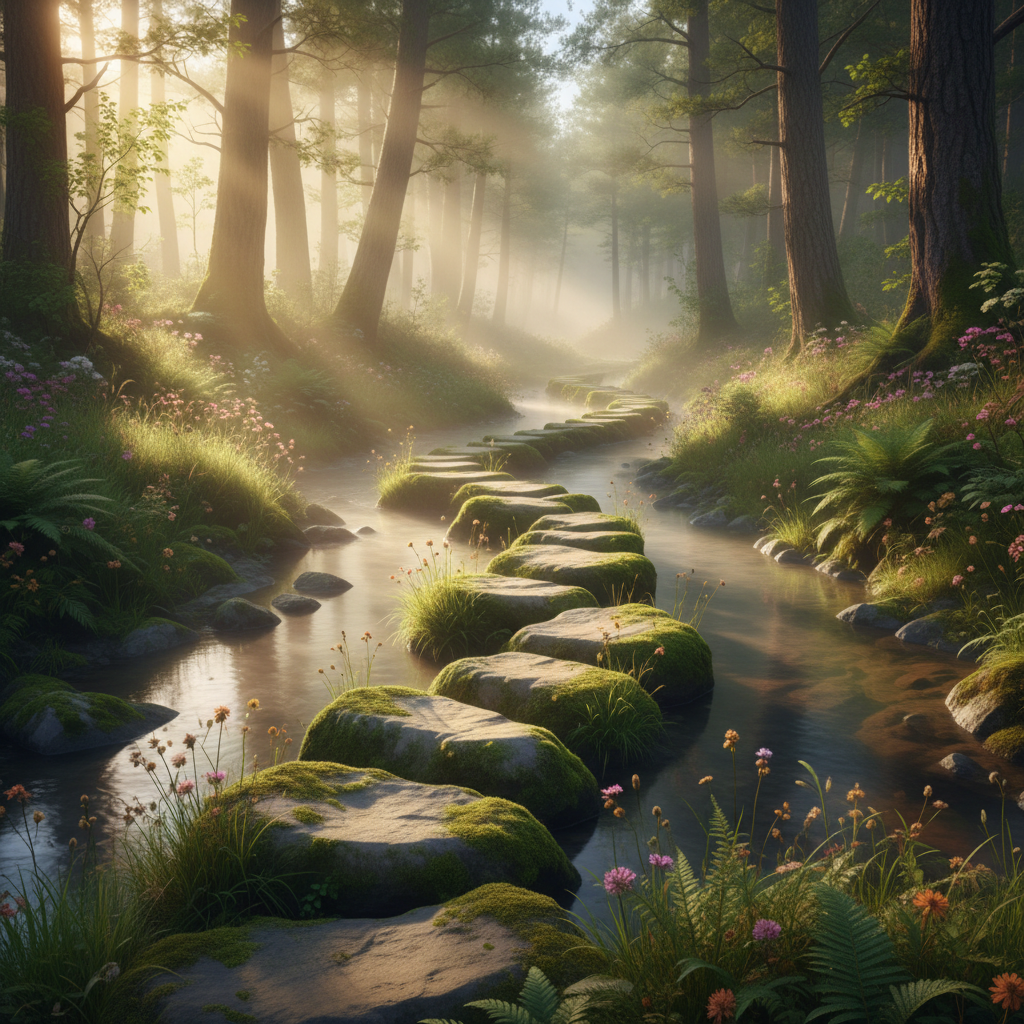 Stepping stones across a stream representing the path from ITF+ to more advanced certifications