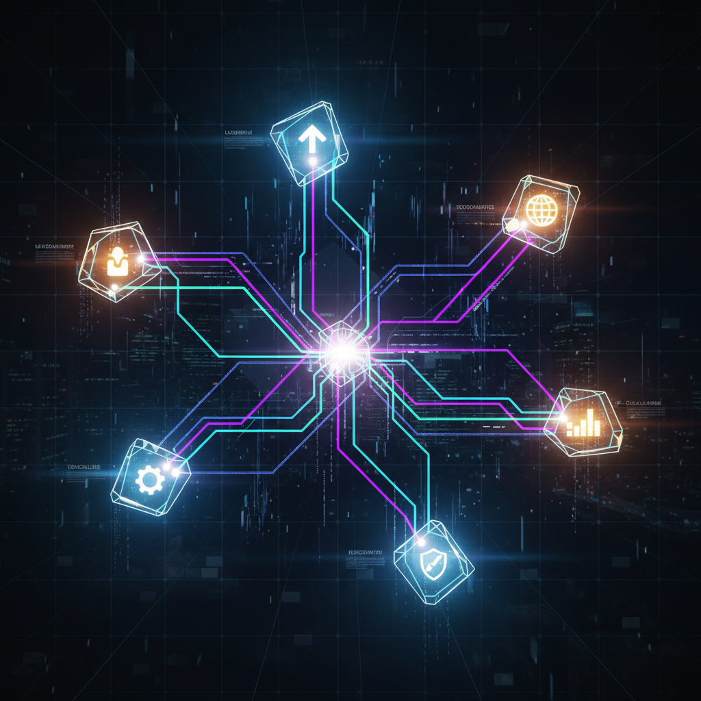 Network infrastructure visualization with glowing pathways leading to opportunity nodes