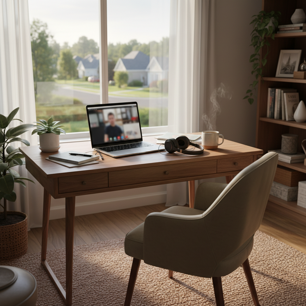 Home office setup with multiple monitors showing IT support dashboard and ticket system