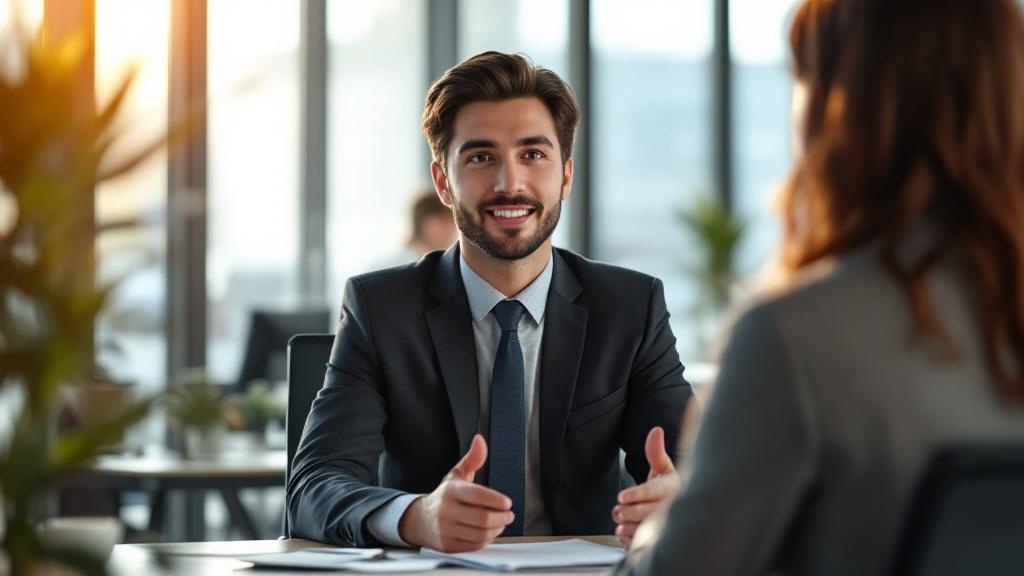 IT professional confidently answering behavioral interview questions in a modern office setting