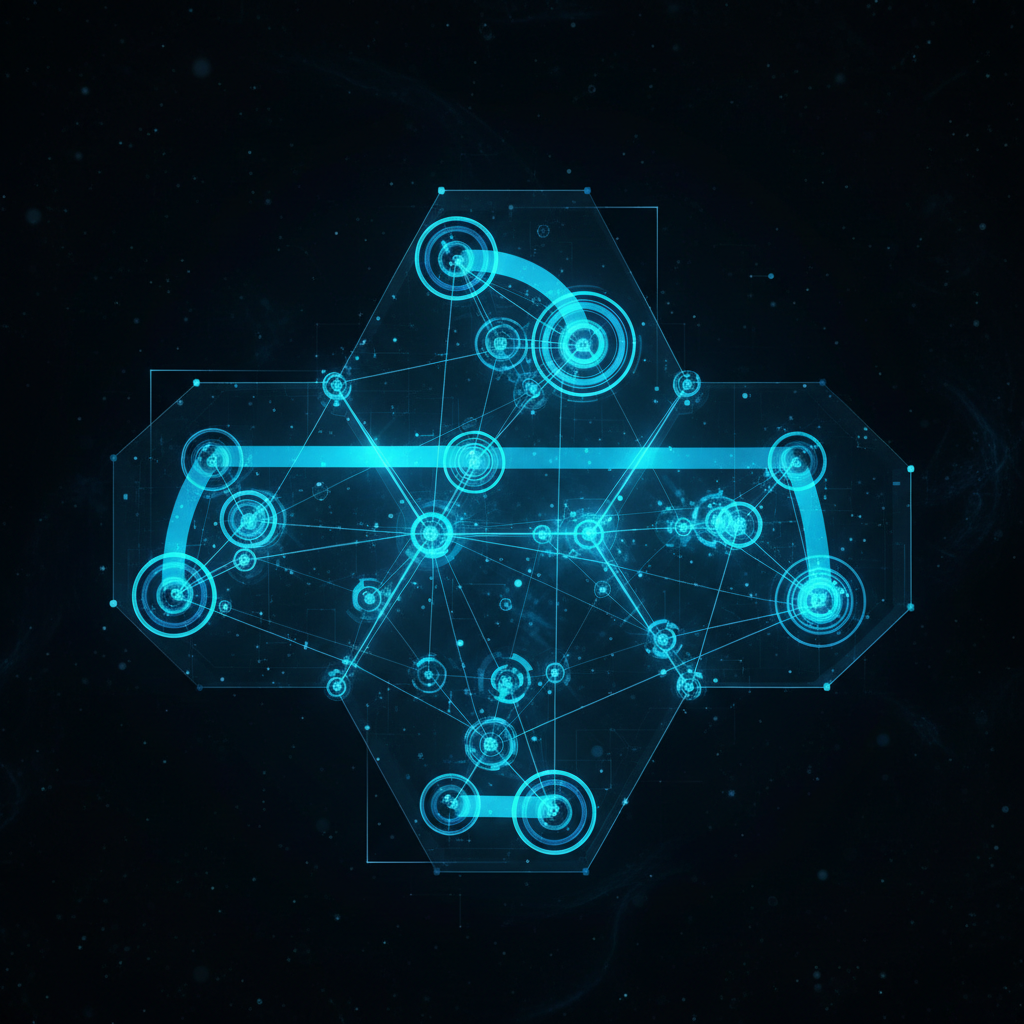 Network diagram showing IP address segmentation with glowing subnet boundaries