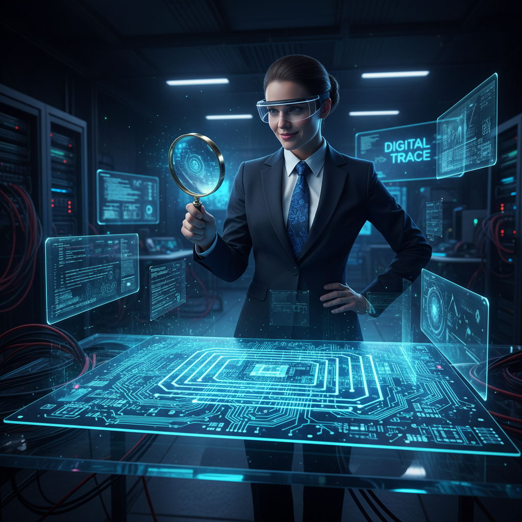 IT professional confidently diagnosing complex system with diagnostic tools and clear methodology visualization