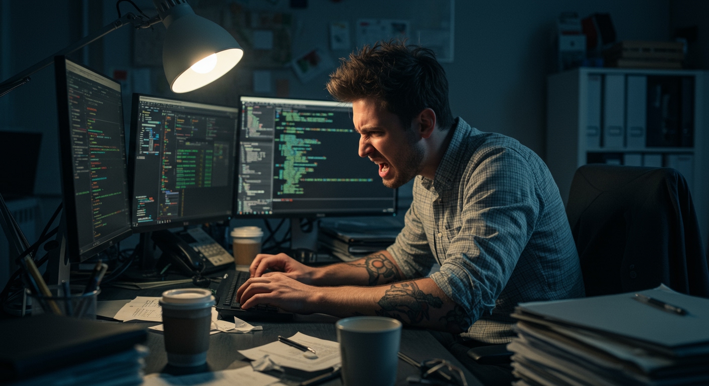 Faded clock faces dissolving into digital pixels against a dark background, symbolizing time that doesn't translate to career progress