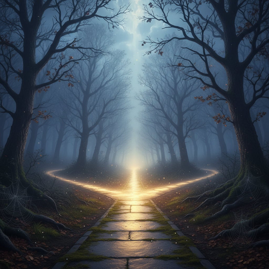 Frustrated job seeker at crossroads with multiple paths representing different job search strategies